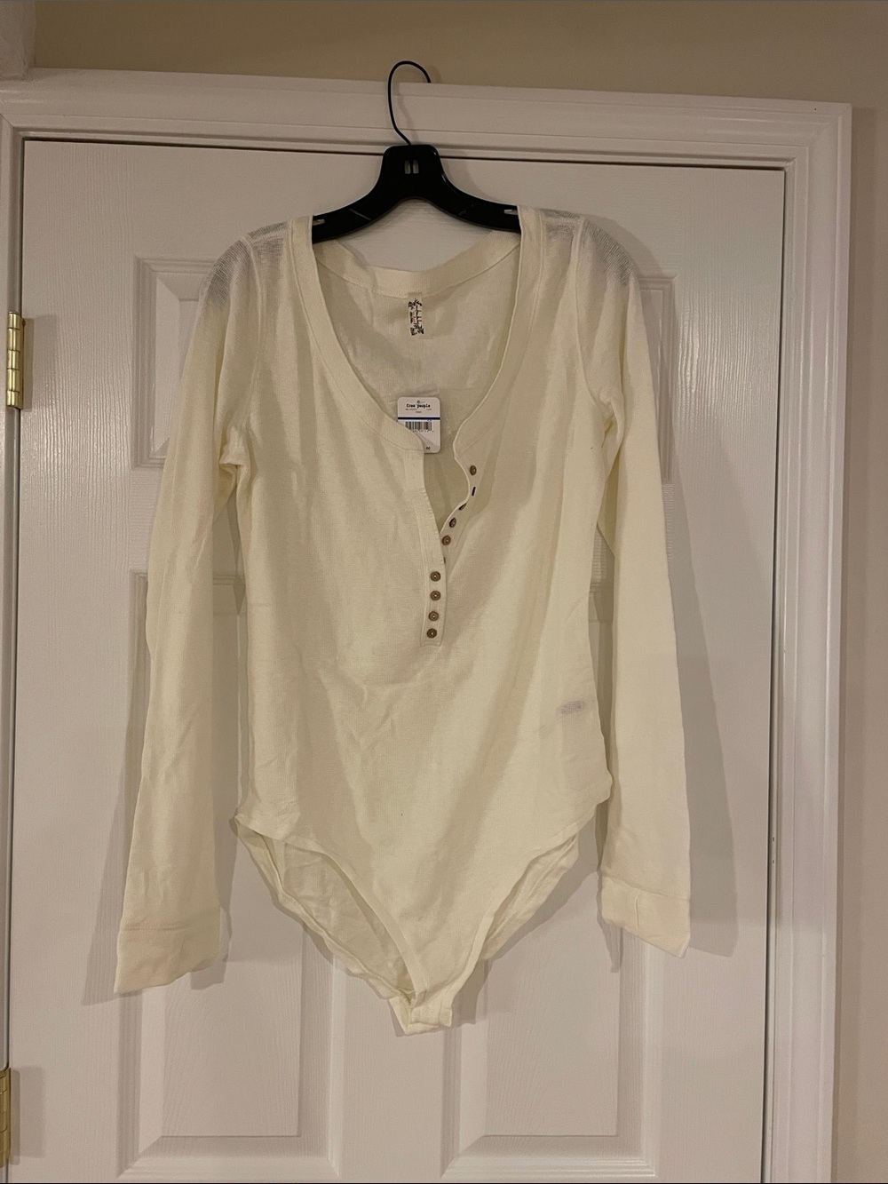 Free People Long Sleeve Henley Bodysuit - Cream